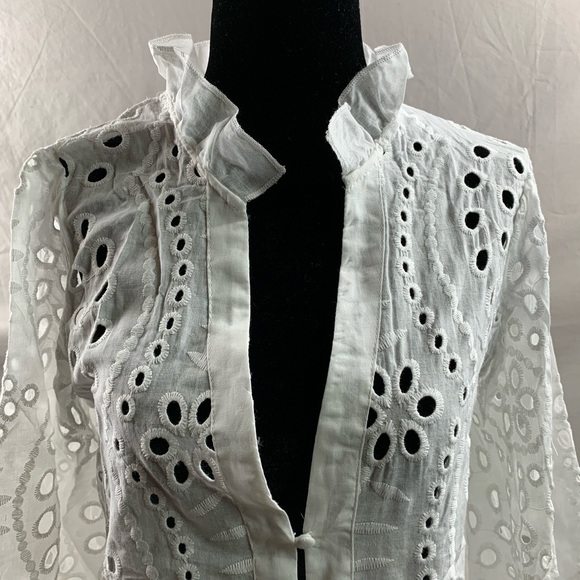 Eyelet Embroidery Notched Blouse White - Picture 9 of 9
